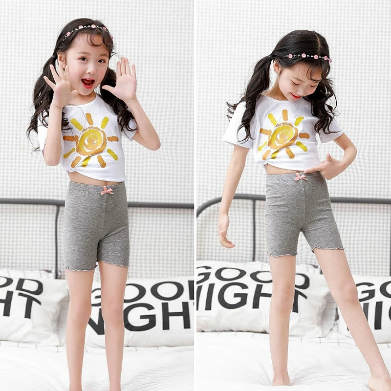 4PCS Children Kids Baby Girls Solid Bow Safety Pants Shorts Summer Mini Leggings